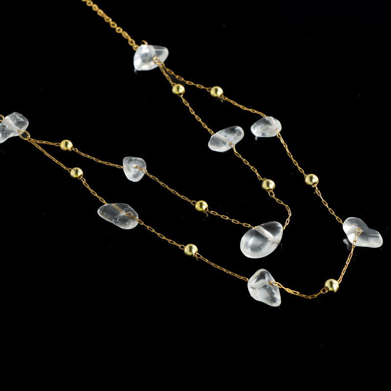 Double Layer Cross Necklace with Transparent Natural Stone Beads