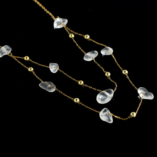 Double Layer Cross Necklace with Transparent Natural Stone Beads