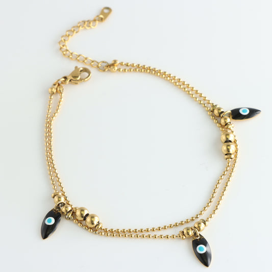 Gold Chain Bracelet with Eye-shaped Pendant