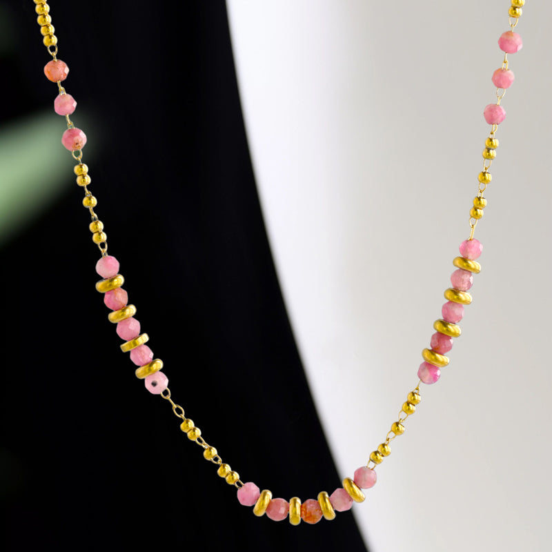 Ethnic Style Stainless Steel O-Chain Necklace with Pink Natural Stone Beads