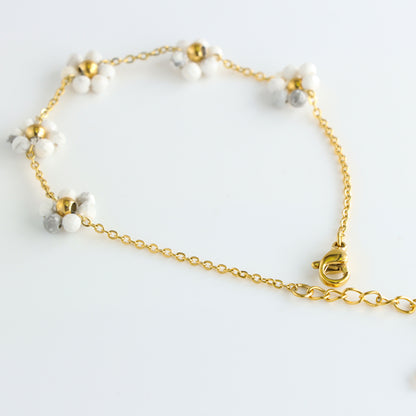 Elegant White Stone Bracelet with Floral Design