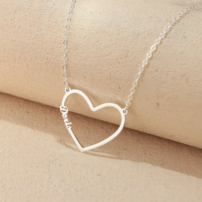 Silver Geometric O-Chain Necklace with Heart Pendant