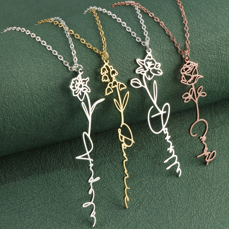 Stainless Steel O-Chain Necklace with Rose Pendant