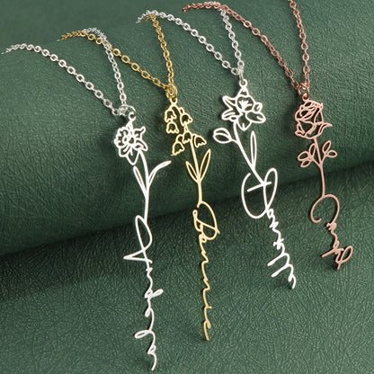 Stainless Steel O-Chain Necklace with Rose Pendant
