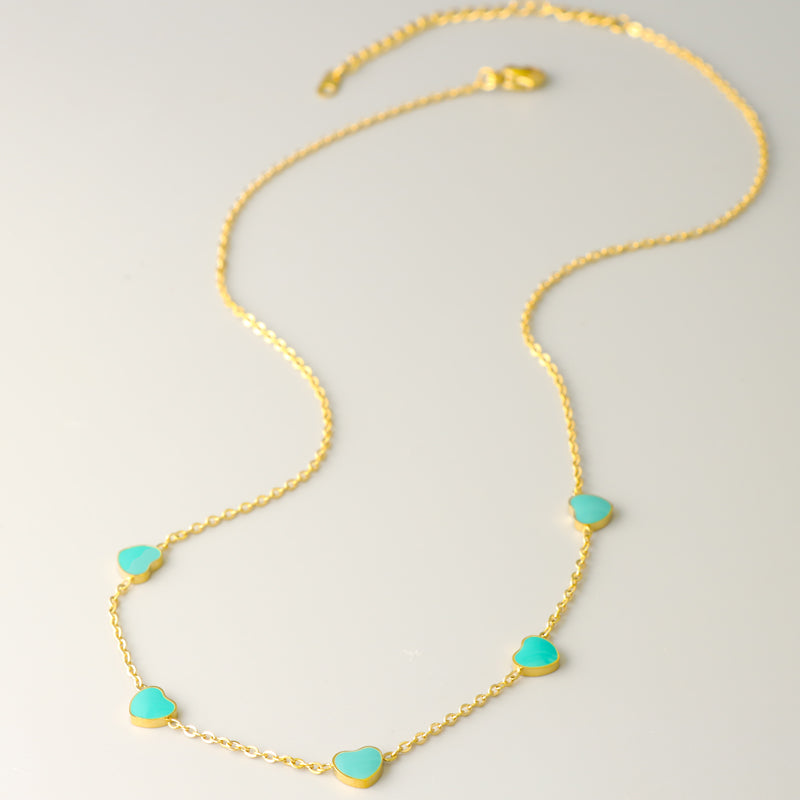 Unique Stainless Steel O-Chain Necklace with Green Heart-shaped Pendant