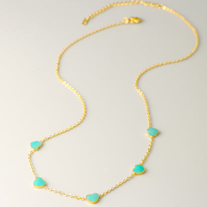 Unique Stainless Steel O-Chain Necklace with Green Heart-shaped Pendant