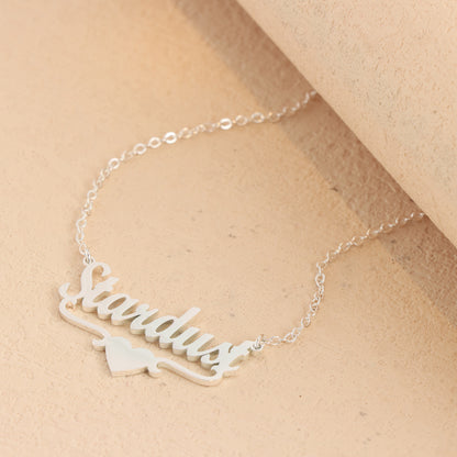 Silver Stainless Steel O-Chain Necklace with Letter and Heart Pendant
