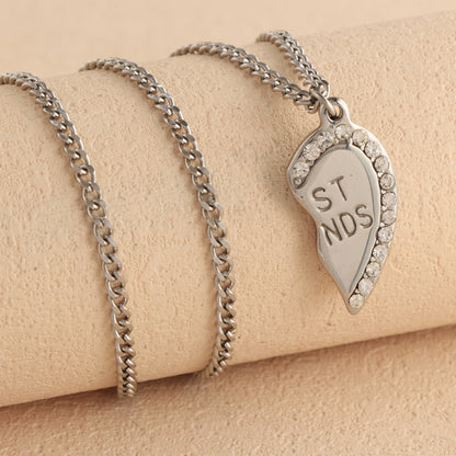 Geometric stainless steel half heart-shaped friendship symbol pendant necklace