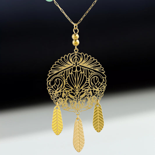 Cross Pendant Necklace with Natural Stone Beads and Tassel