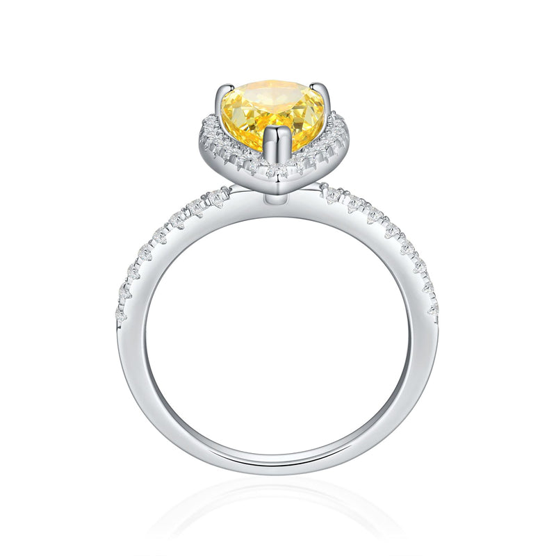 3ct Teardrop 925 Silver Ring - Minimalist Simulated Yellow Diamond Band