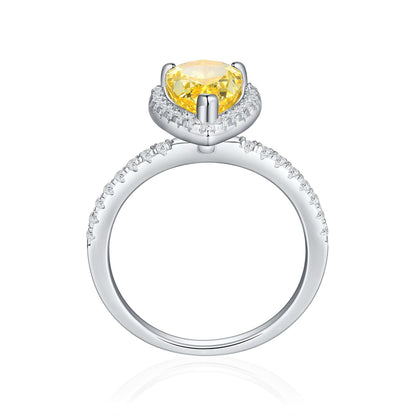 3ct Teardrop 925 Silver Ring - Minimalist Simulated Yellow Diamond Band