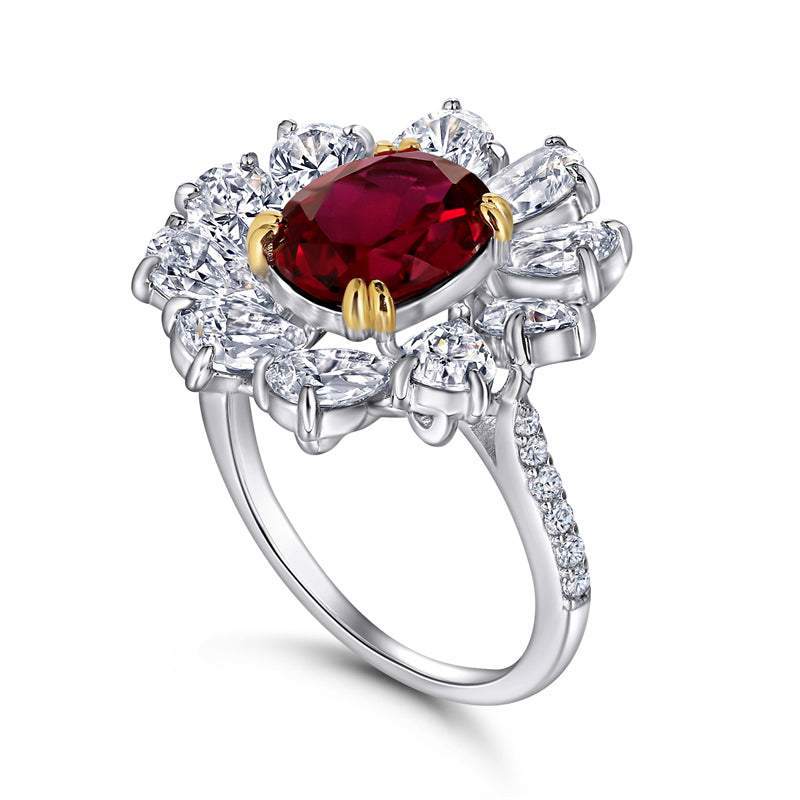 3ct Ruby-Style 925 Silver Ring - Vintage-Inspired Teardrop Halo Band