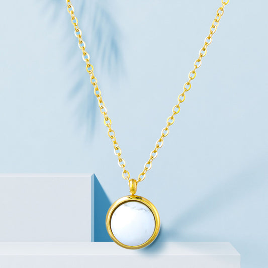 Chic Gold O-Chain Necklace with White Half-Circle Pendant