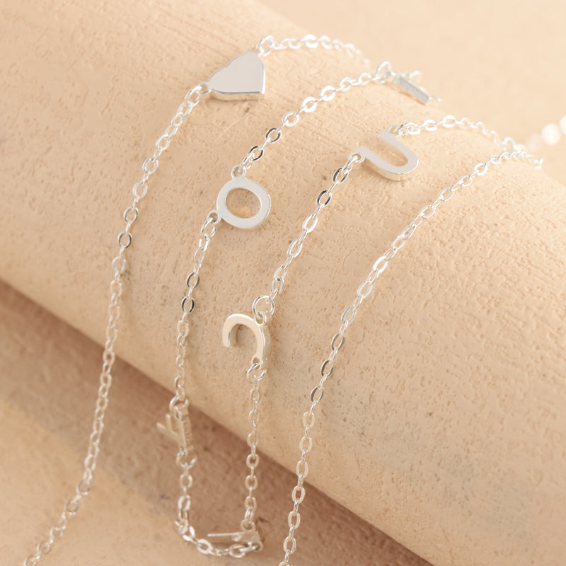 Stylish Silver Stainless Steel O-Chain Necklace with Letter and Heart Pendants