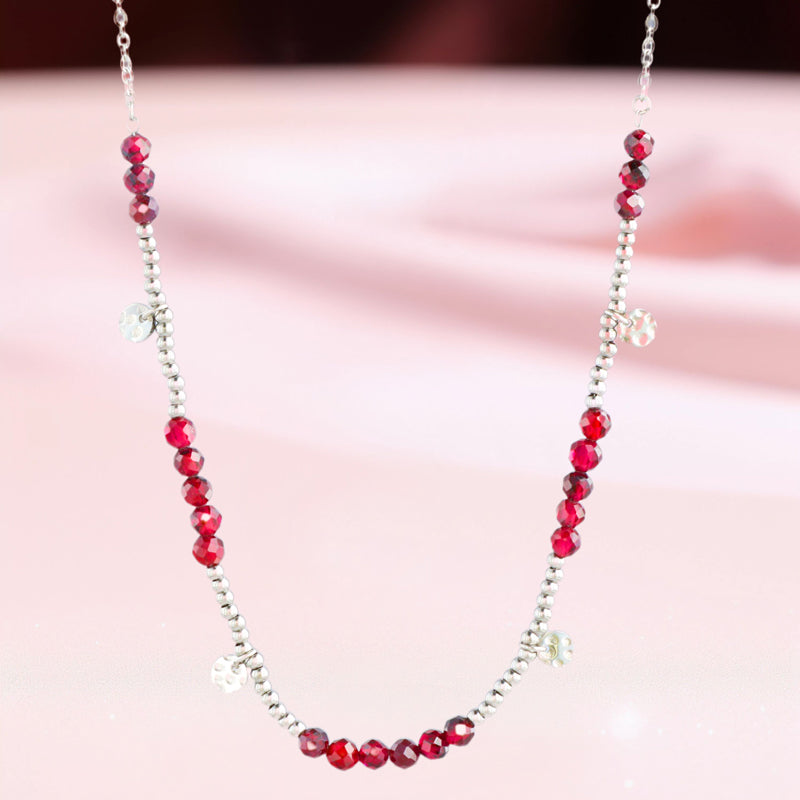 Elegant O-Chain Necklace with Red Stone Beads