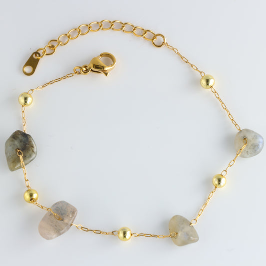 Gold Stainless Steel Bracelet with Natural Stone Pendant