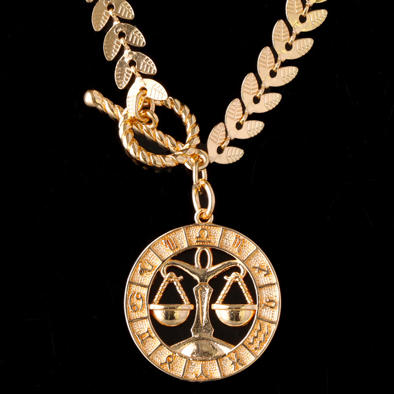 Copper O-Link Necklace with Libra Constellation Charm