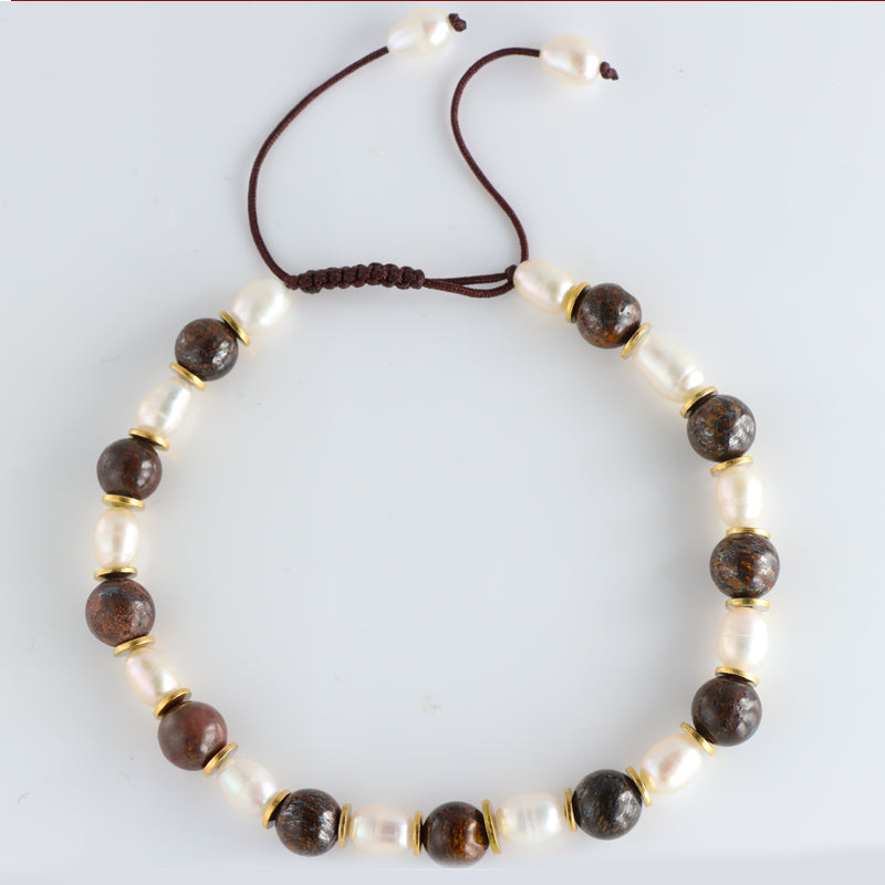 Women's Bracelet with Natural Stone and Pearl Beads