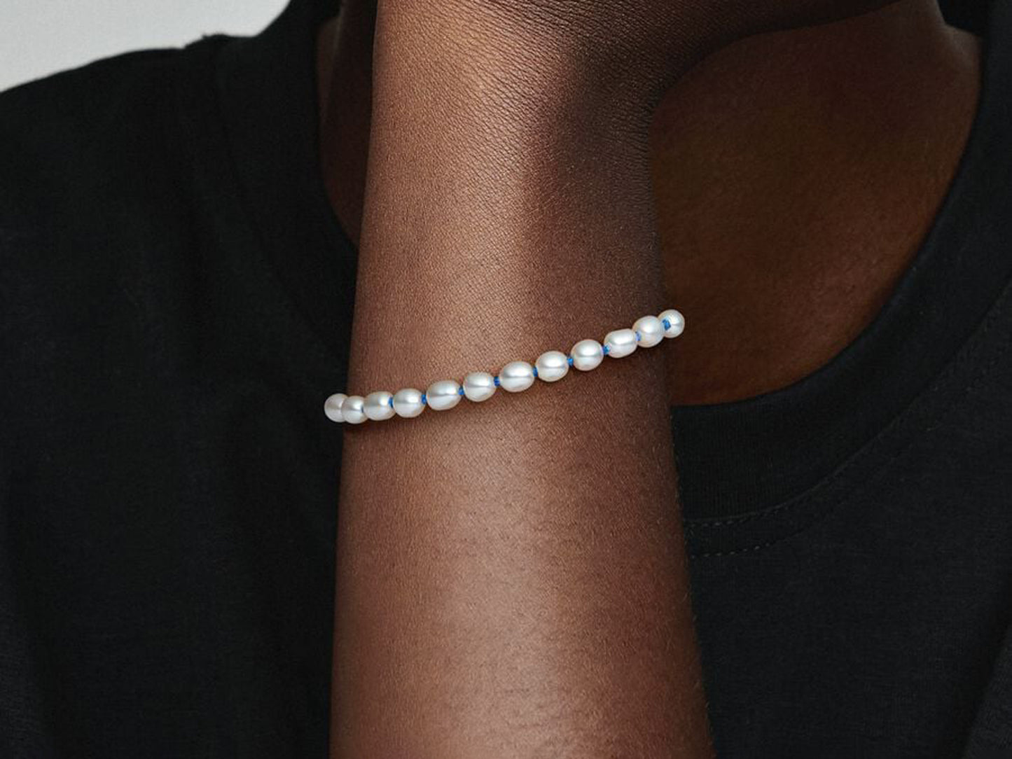 Treated Freshwater Cultured Pearl Blue Cord Chain Bracelet