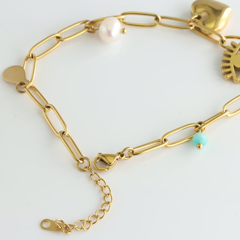 Devil's Eye and Heart Charm Bracelet