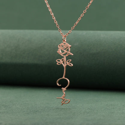 Stainless Steel O-Chain Necklace with Rose Pendant