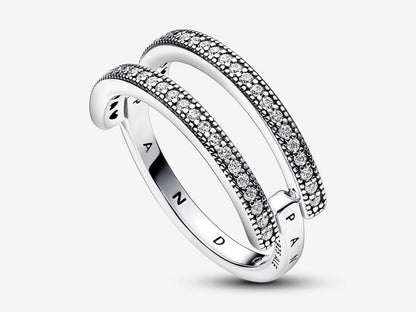 Logo & Pavé Double Band Ring