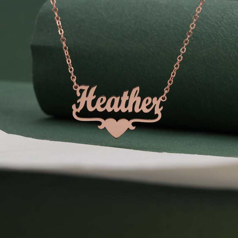 Rose Gold Stainless Steel O-Chain Necklace with Letter and Heart Pendant