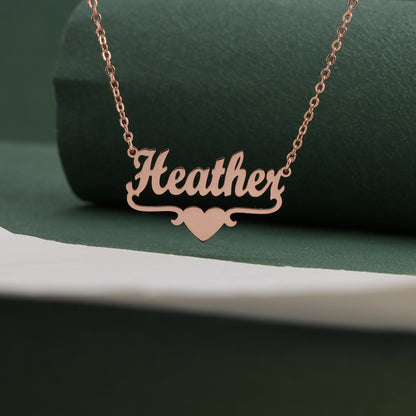 Rose Gold Stainless Steel O-Chain Necklace with Letter and Heart Pendant