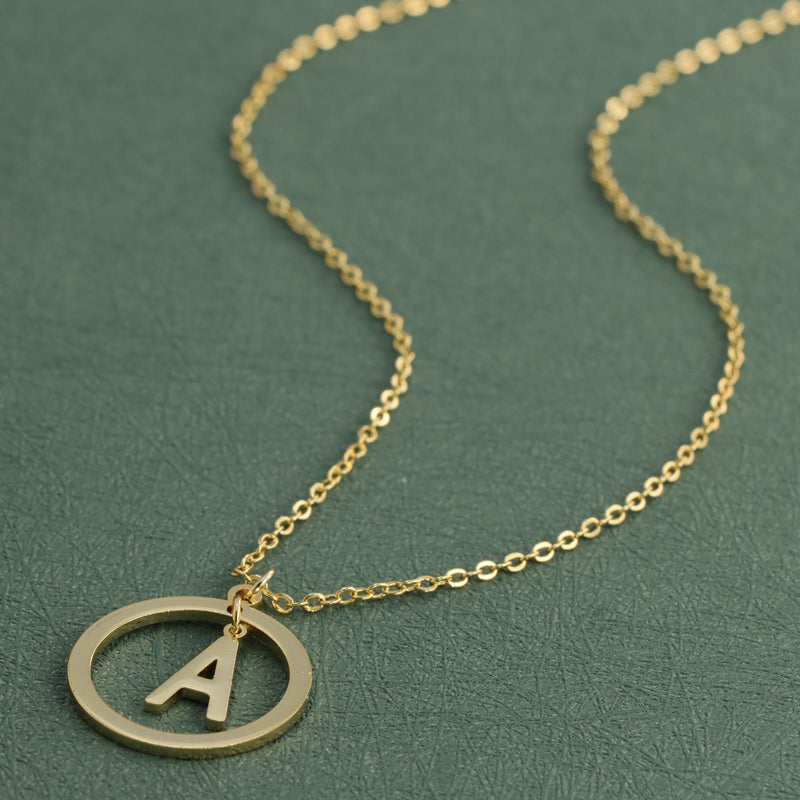 Gold Stainless Steel O-Chain Necklace with Circular and Letter Pendant