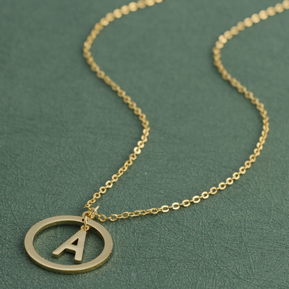 Gold Stainless Steel O-Chain Necklace with Circular and Letter Pendant