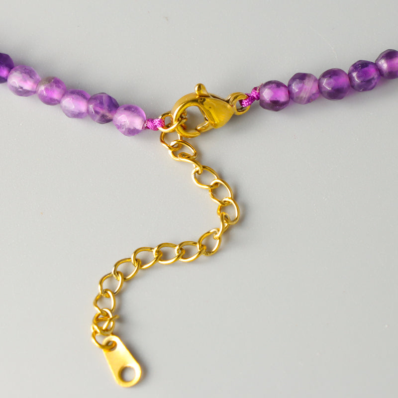 Eight-pointed Star Pendant Necklace with Purple Stone and Soft Pottery Beads
