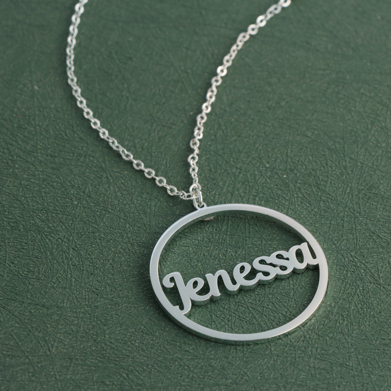 Round Silver Necklace With Letter Charm