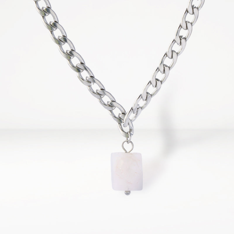 Minimalist Style Chopin Chain Necklace with Square Pendant