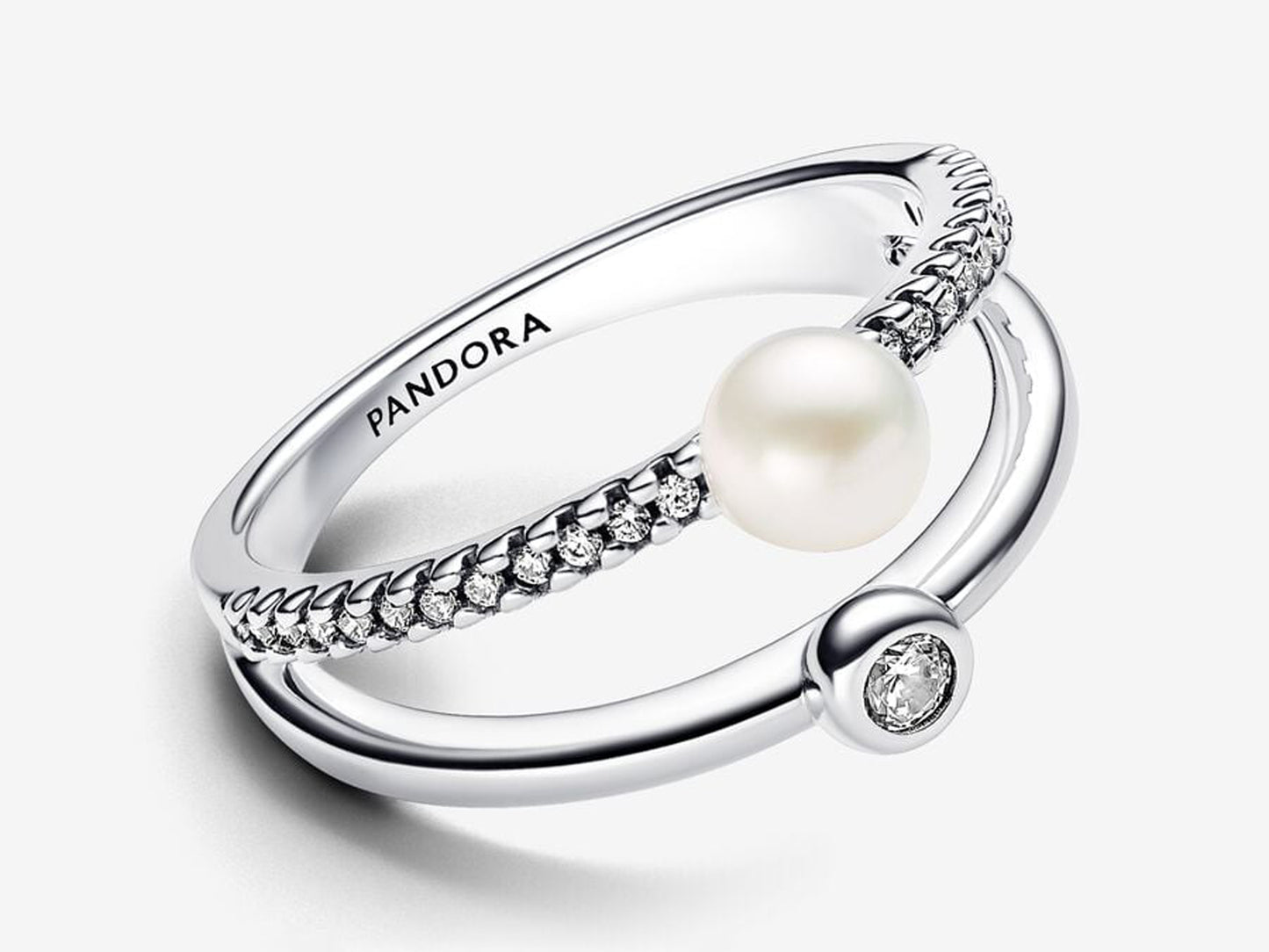 Treated Freshwater Cultured Pearl & Pavé Double Band Ring