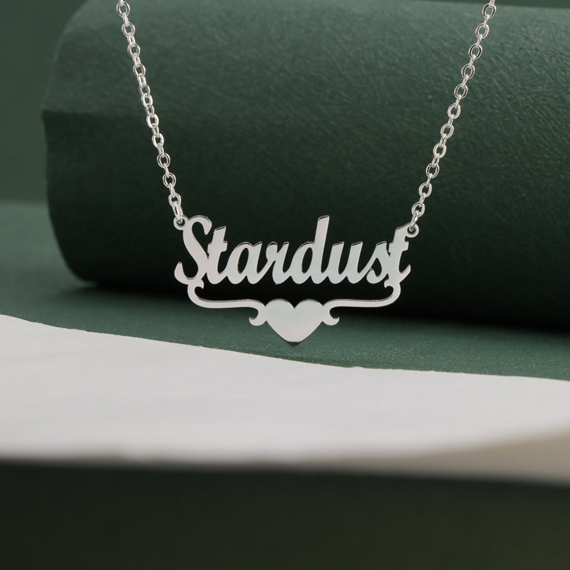 Silver Stainless Steel O-Chain Necklace with Letter and Heart Pendant