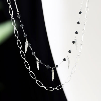 Cross Chain Necklace with O-Chain and Feather Tassel