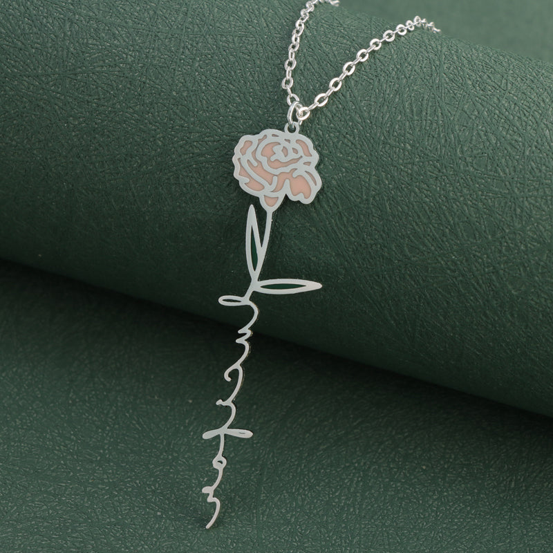 Silver Stainless Steel O-Chain Necklace with Enamel Flower Pendant