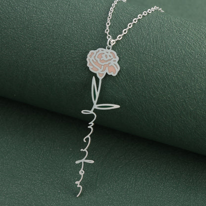 Silver Stainless Steel O-Chain Necklace with Enamel Flower Pendant