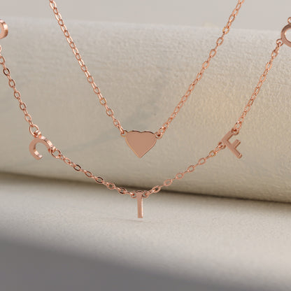 Stylish Rose Gold Stainless Steel O-Chain Necklace with Letter and Heart Pendants