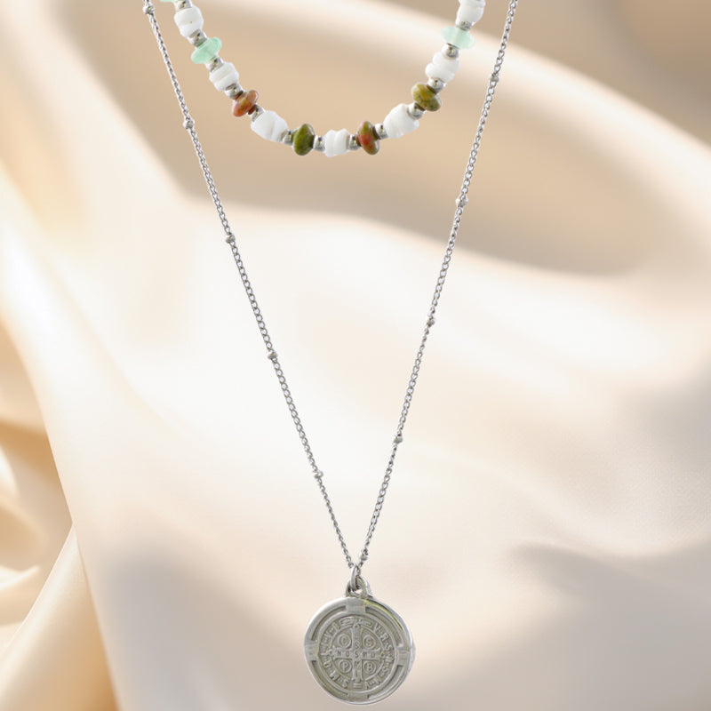 Bohemian Stainless Steel and Natural Stone Shamballa Necklace