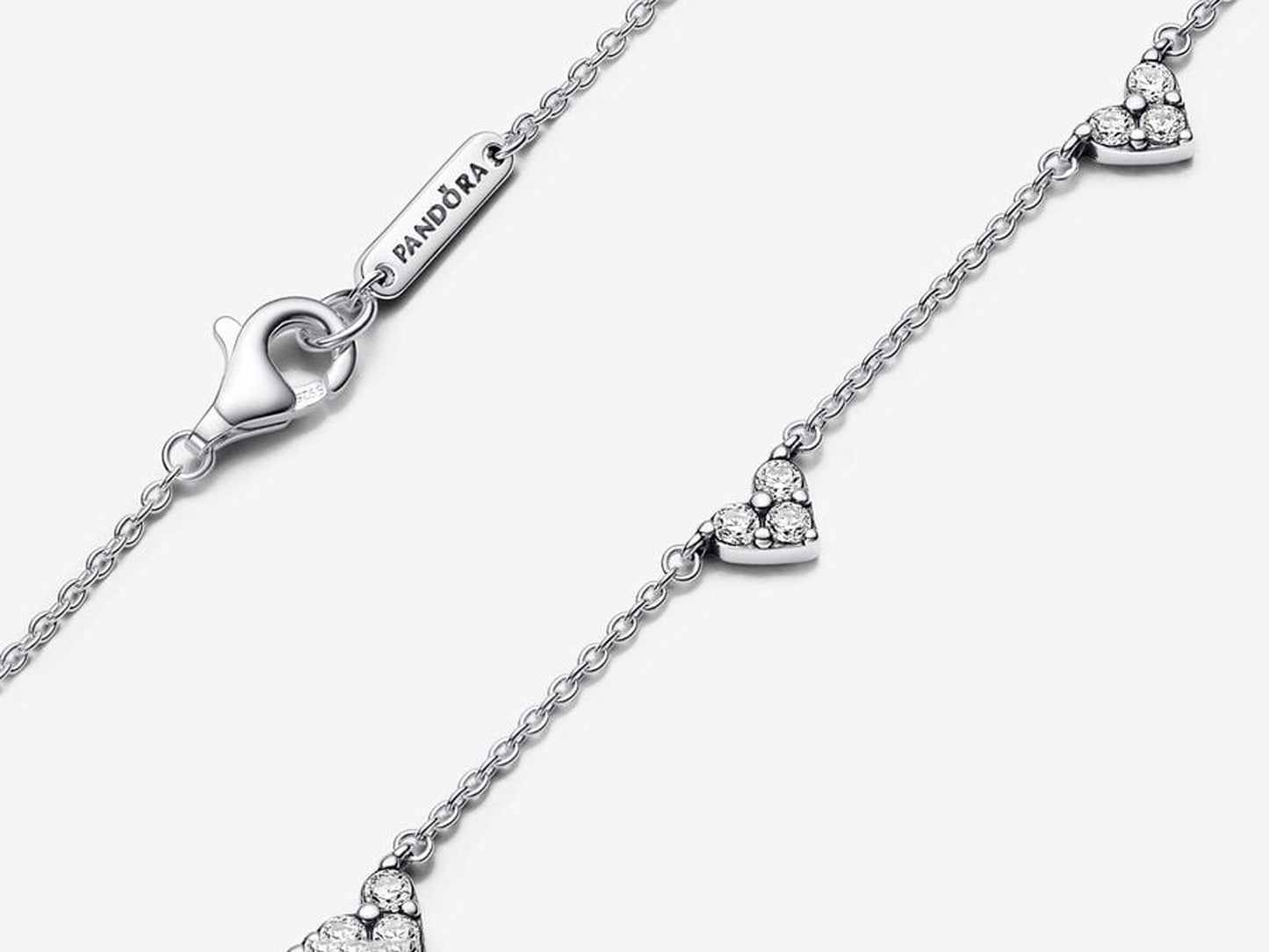 Triple Stone Heart Station Chain Necklace