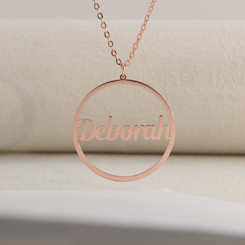 Round Rose Gold Necklace With Letter Charm