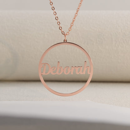 Round Rose Gold Necklace With Letter Charm
