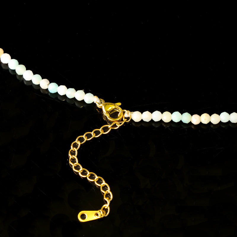 Stainless Steel Beads Necklace with Natural Stone Beads and Ginkgo Leaf Embellishment