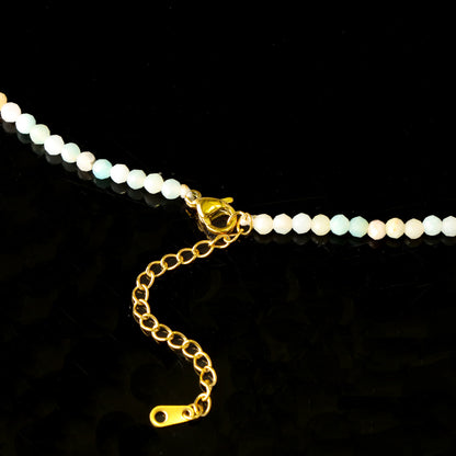 Stainless Steel Beads Necklace with Natural Stone Beads and Ginkgo Leaf Embellishment