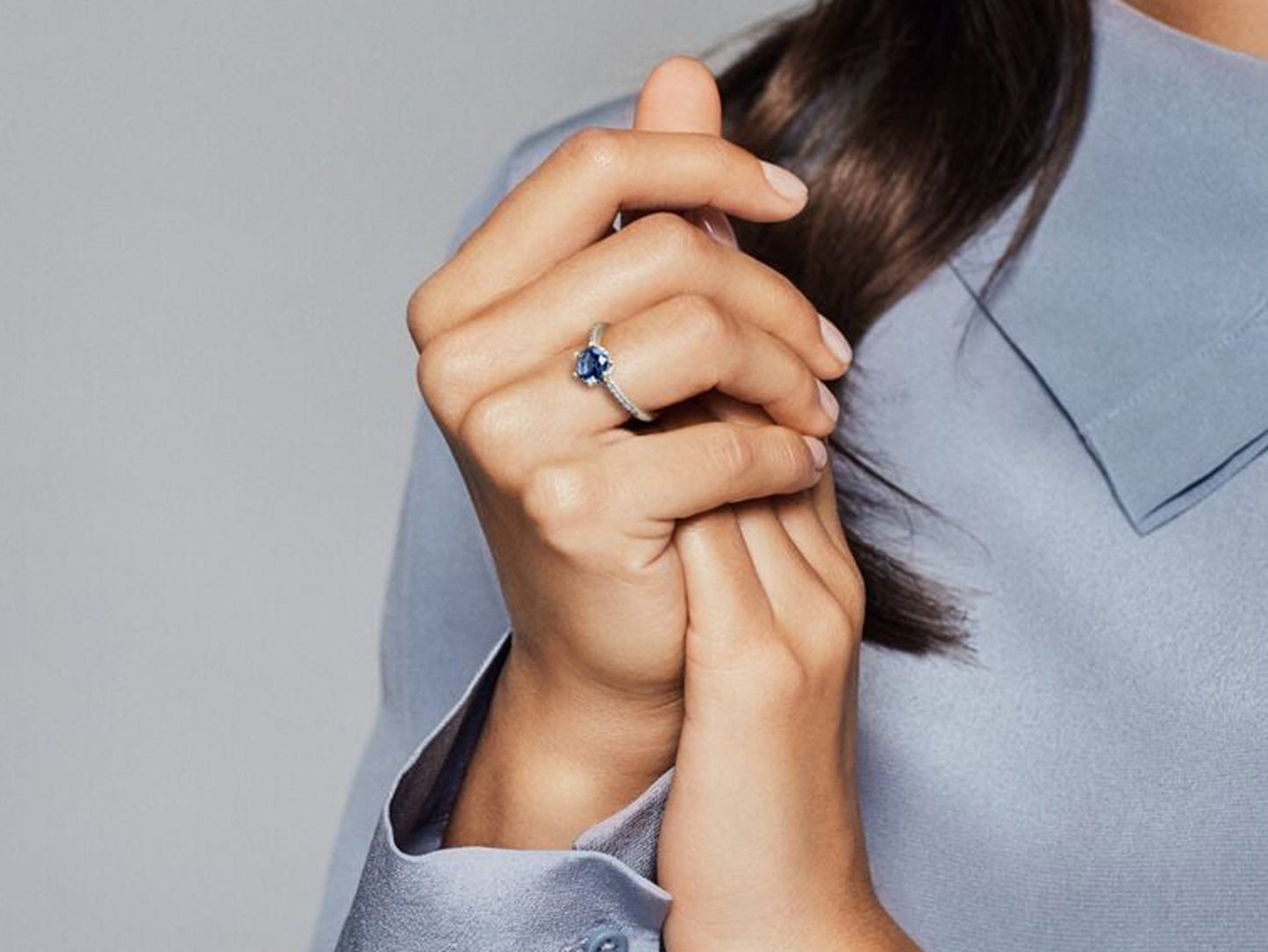Blue Sparkling Crown Solitaire Ring