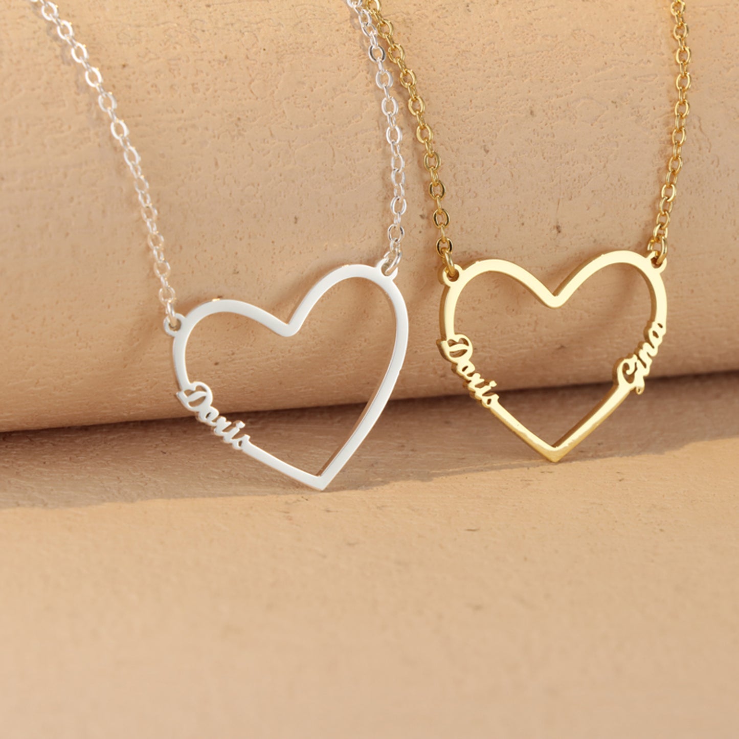 Silver Geometric O-Chain Necklace with Heart Pendant