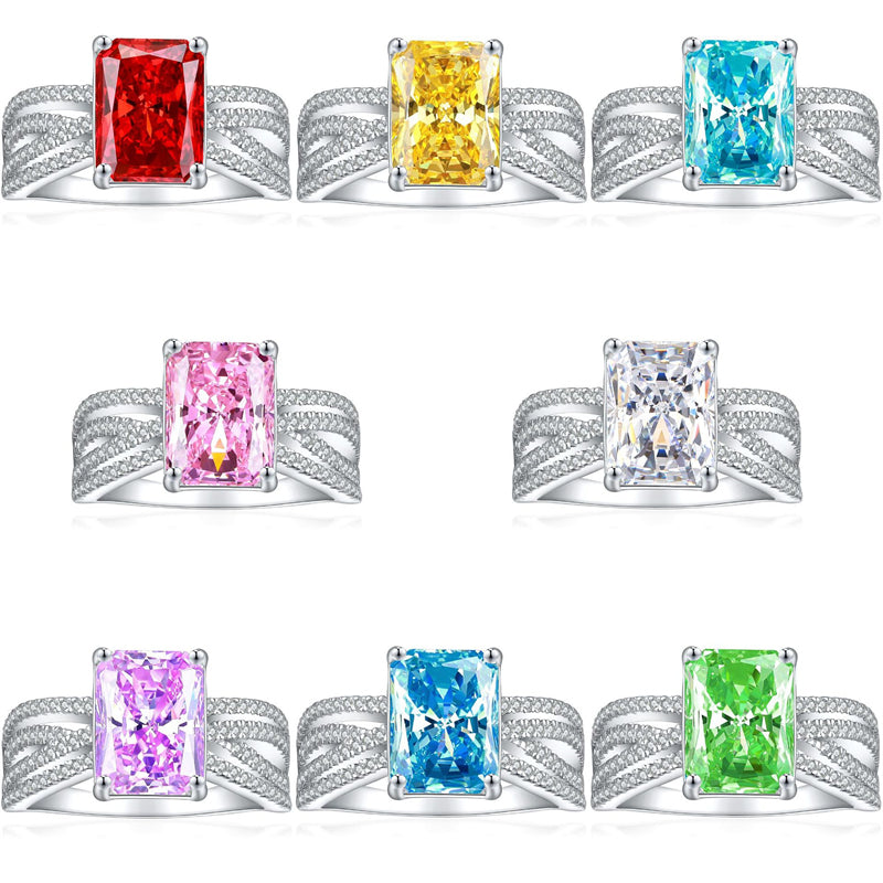 4ct Square-Cut Gemstone 925 Silver Ring - Luxe 8*11 Flame & Ice-Cut Statement Band for Women
