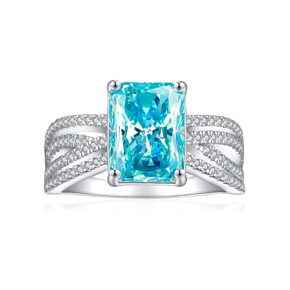 4ct Square-Cut Gemstone 925 Silver Ring - Luxe 8*11 Flame & Ice-Cut Statement Band for Women