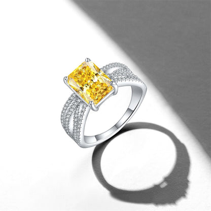 4ct Square-Cut Gemstone 925 Silver Ring - Luxe 8*11 Flame & Ice-Cut Statement Band for Women